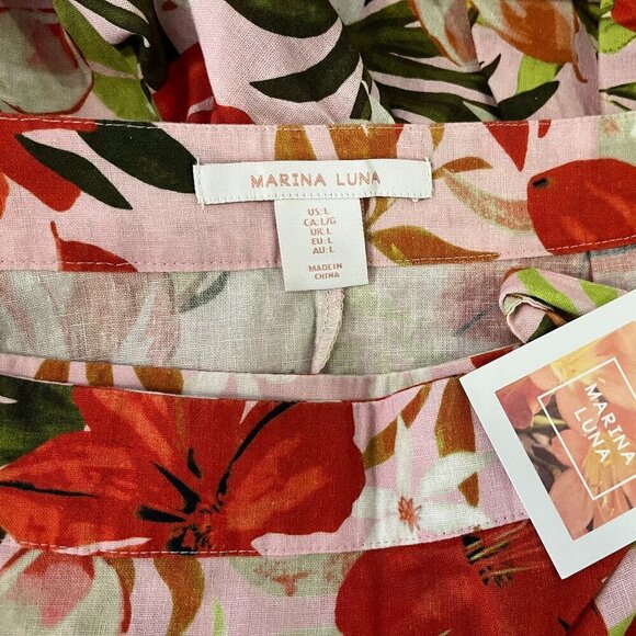 MARINA LUNA Women's Pink Floral Wrap Linen Ruffled Skirt - Size Large - NWT - Picture 4 of 4